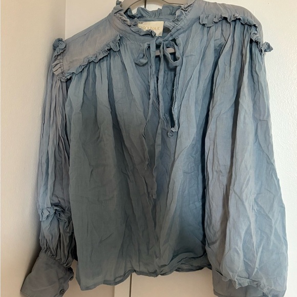 Chic Light Blue Blouse with Ruffle Details - Picture 2 of 4